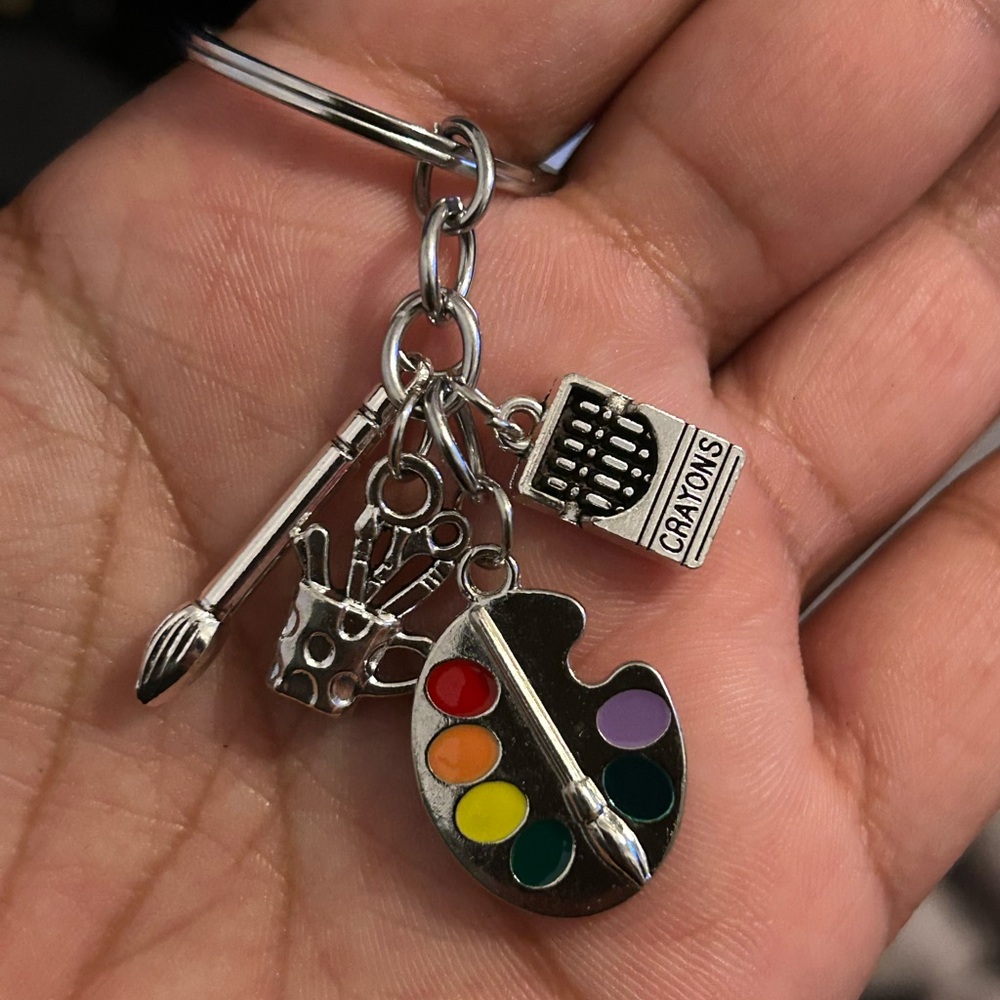 Artist Palette Keychain with Colorful Charms